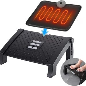 Adjustable Height Foot Rest Under Desk at Work - 6 Height Sturdy Office Footrest - Added Heated Foot Mat - Non Slip Bottom - Straighten Back & Hip & Leg and Improve Posture…