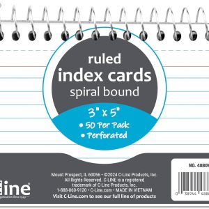 C-Line 3” x 5” Spiral Bound Index Card Notebook, Ruled, 50/PK (48809)