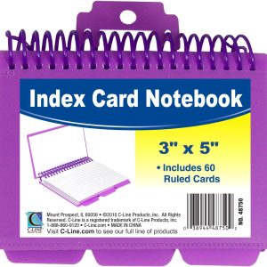 C-Line Spiral Bound Index Card Notebook with Tabs, Includes 60 Ruled 3 x 5 Inch Index Cards, 1 Notebook, Color May Vary (48750)