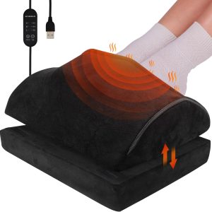 Heated Foot Rest for Under Desk with Pad Pocket, 3 Levels Temp Adjustable Controller & Washable Heated Footrest, Warm Foot Pocket for Office, Gaming, Ergonomic Design for Back Pain Relief