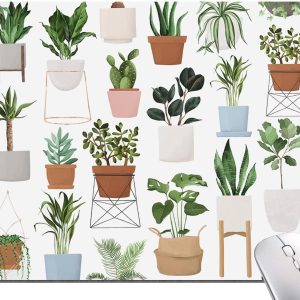 Hokafenle Mouse Pad, Square Personalized Computer Mouse Pads with House Plants Design, Washable Mouse Mat with Lycra Cloth, Office Home Non-Slip Rubber Base Mousepad