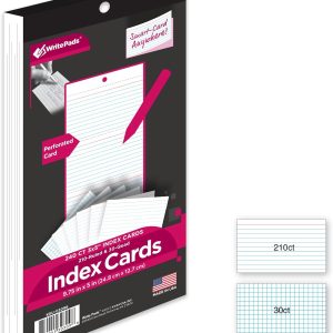 KAISA Index Cards 3x5 Flash Cards, Perforated Smart Card, 210pcs Ruled Notecards and 30pcs Graph Cards Thick Index Card Notebook with Punching Hole Notepad Flashcards for Studying School Suplplies