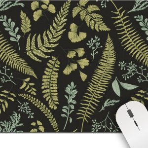 Mouse Pad Green Leaves, Vintage Floral Square Mousepads Black for Desk Cute Eucalyptus Herb Plant Small Desk Pad Mouse Mat Washable Computer Wireless Mouse Pad Office Desk Decor Accessory