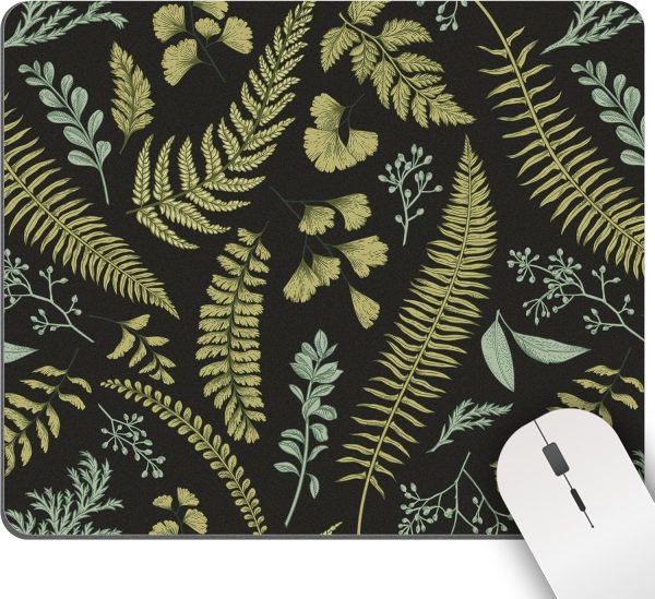 Mouse Pad Green Leaves, Vintage Floral Square Mousepads Black for Desk Cute Eucalyptus Herb Plant Small Desk Pad Mouse Mat Washable Computer Wireless Mouse Pad Office Desk Decor Accessory