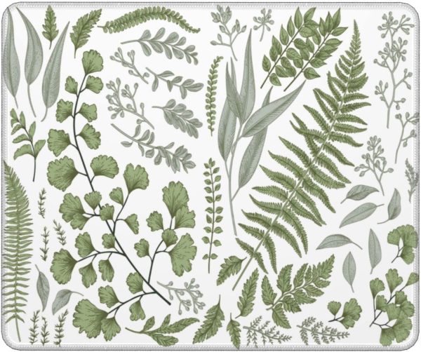 Plant Flowers Mouse Pad Green Mousepad for Desk with Non-Slip Rubber Base Cute Square Office Computer Mouse Pads for Wireless Mouse Home Office Decor Desk Accessories, 9.5×7.9 in, Vintage Leaves