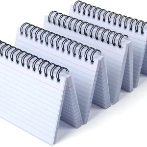 Revision Cards, 200 Sheets Spiral Bound Flash Cards, 4 Packs Lined Index Cards Protective Cover and Index Tabs, Record Cards (5x3 in/pack) (White) (4)