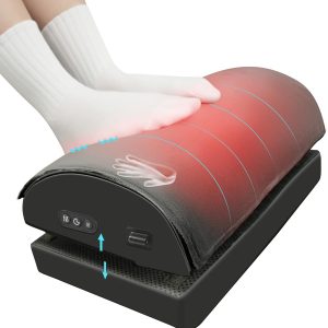 Foot Rest Under Desk at Work, Heated Under Desk Foot Stool with Double Layer Adjustable Height, Feet Warmer with Vibration Massage, Ergonomic Gaming Home Footstool for Lumbar Back Knee Pain